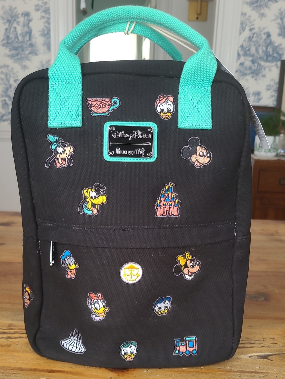 NWT Loungefly Black Mini Backpack with  Disney Embroidered Patch Icons